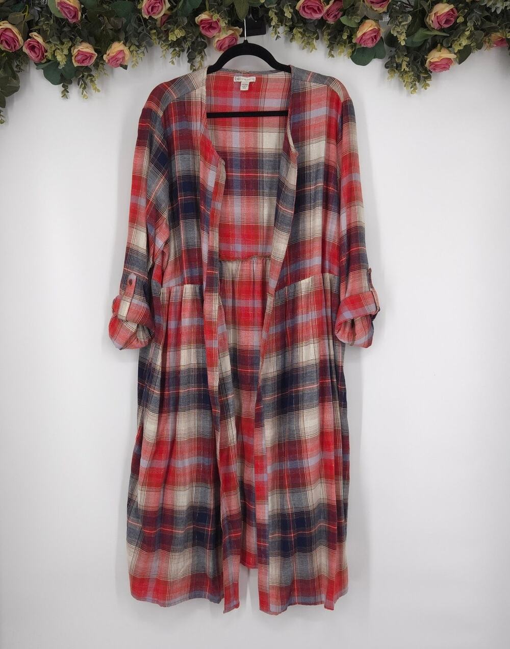 Cato Plus Size Plaid Open Front Duster Size 18/20W